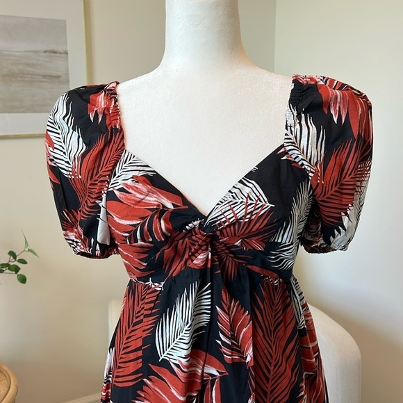 J. Crew Tropical Summer Puff Sleeve Twist Front Smocked Back Midi Dress Size 2 - Picture 5 of 16